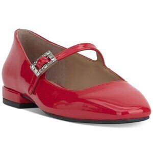 79$ On 34th Saadet Rhinestone-Buckle Mary Jane Flats Shoes Size 7.5 Red Patent